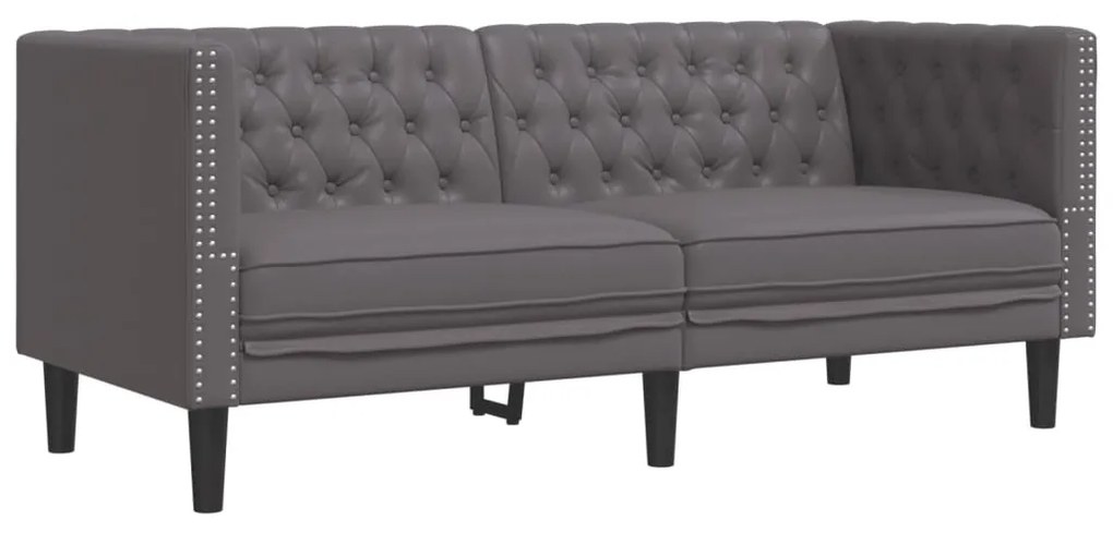 3 részes szürke műbőr Chesterfield kanapégarnitúra