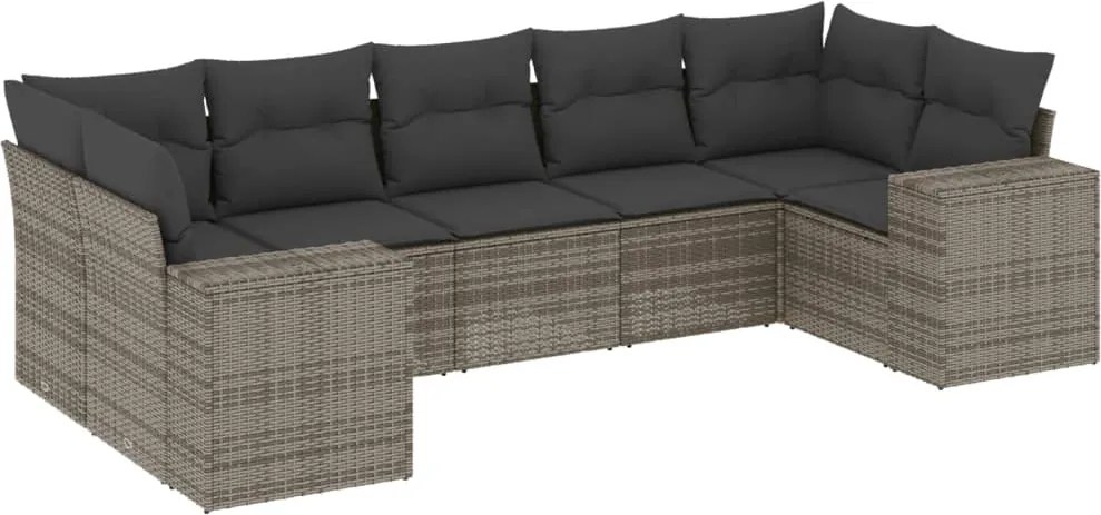 vidaXL 7 részes szürke polyrattan kerti ülőgarnitúra párnákkal