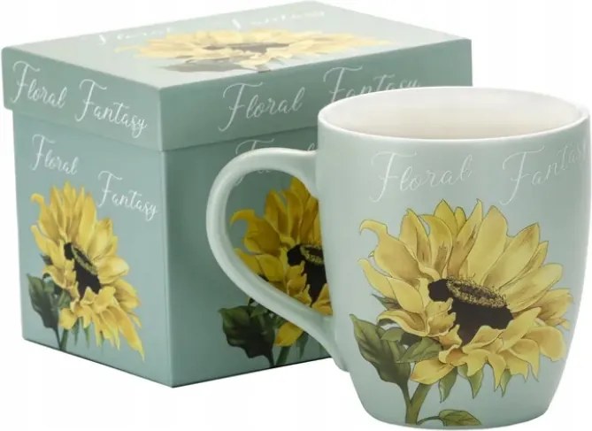 Elegáns porcelán bögre napraforgó virág motívummal 740ml kávé tea
