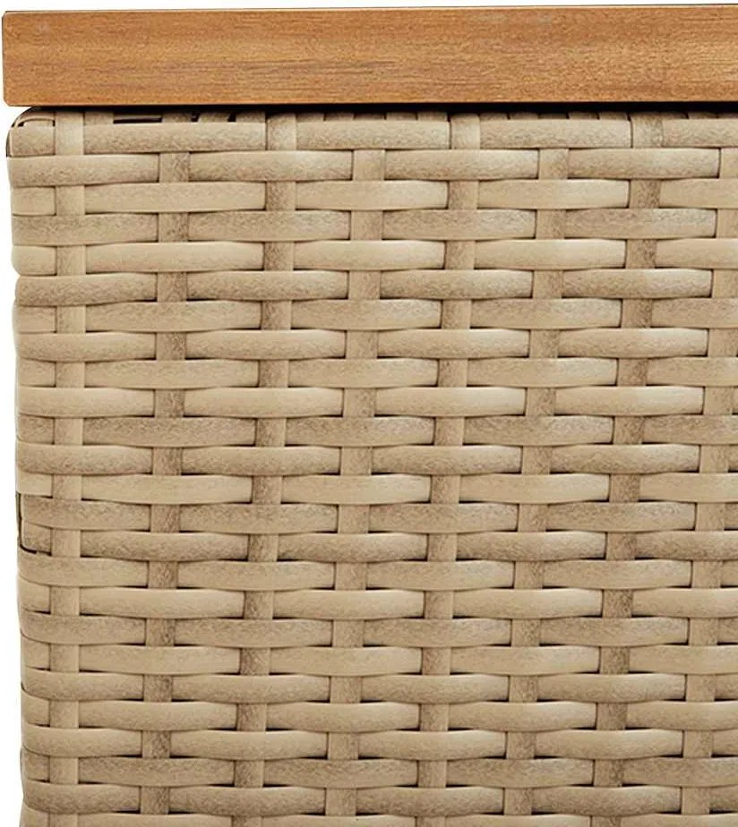 vidaXL bézs polyrattan és akácfa kerti tárolóláda 220 x 50 x 54 cm