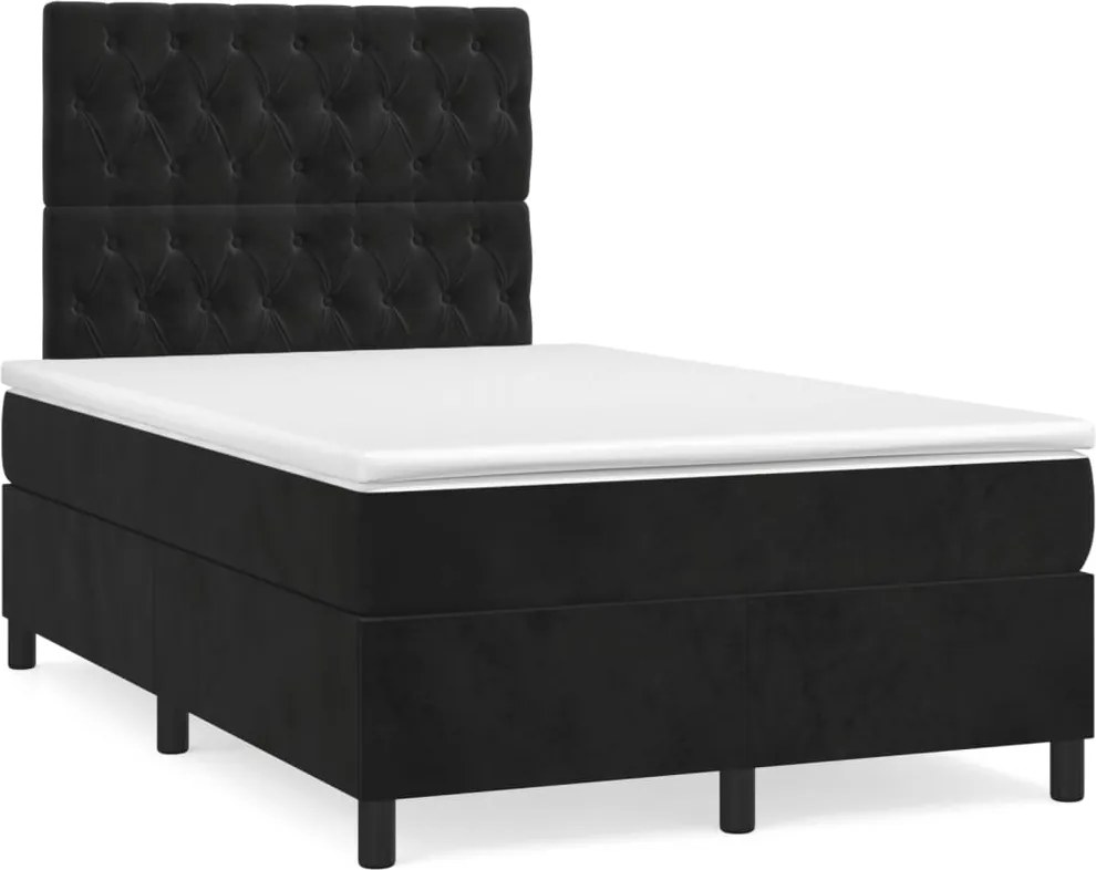 vidaXL fekete bársony rugós ágy matraccal 120 x 200 cm