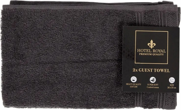 Vendégtörölköző kicsi pamut 550 g/m2 30x50 cm antracit 2 db