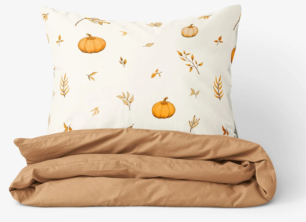 Goldea pamut ágyneműhuzat duo - őszi tökök és levelek, barna színű hátoldal 200 x 200 és 2db 70 x 90 cm