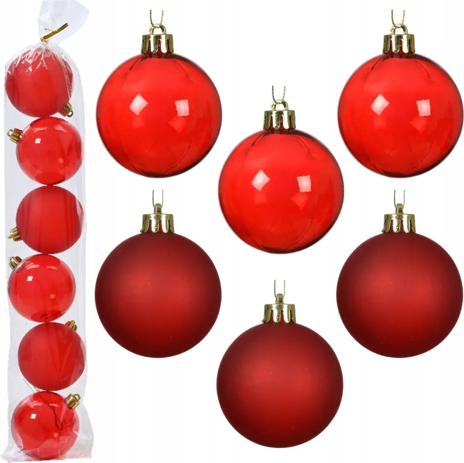 Karácsonyfadísz gömbök műanyag Piros karácsonyfára 7cm 6db