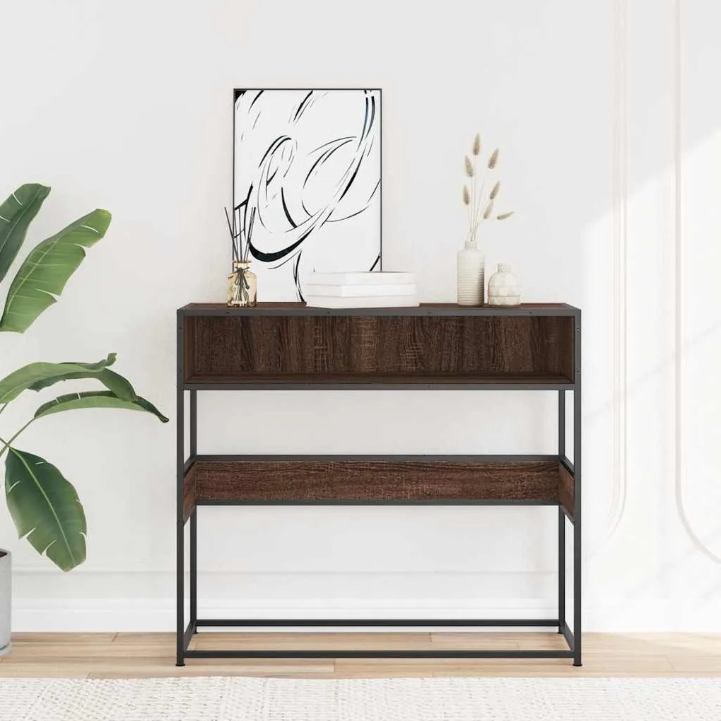barna tölgyszínű szerelt fa tálalóasztal 90x35x80 cm