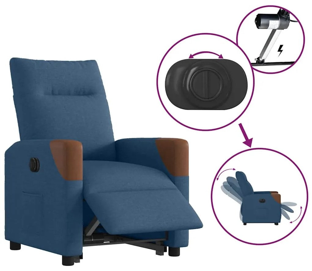 elektromos felállást segítő kék szövet dönthető fotel