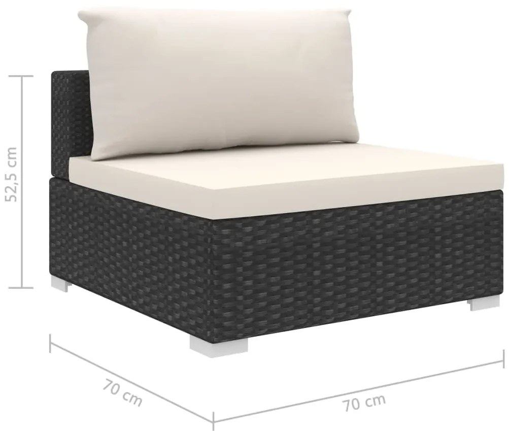 9-részes fekete polyrattan kerti bútorszett párnákkal