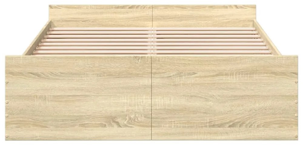 sonoma tölgy színű szerelt fa ágykeret fiókokkal 120 x 200 cm