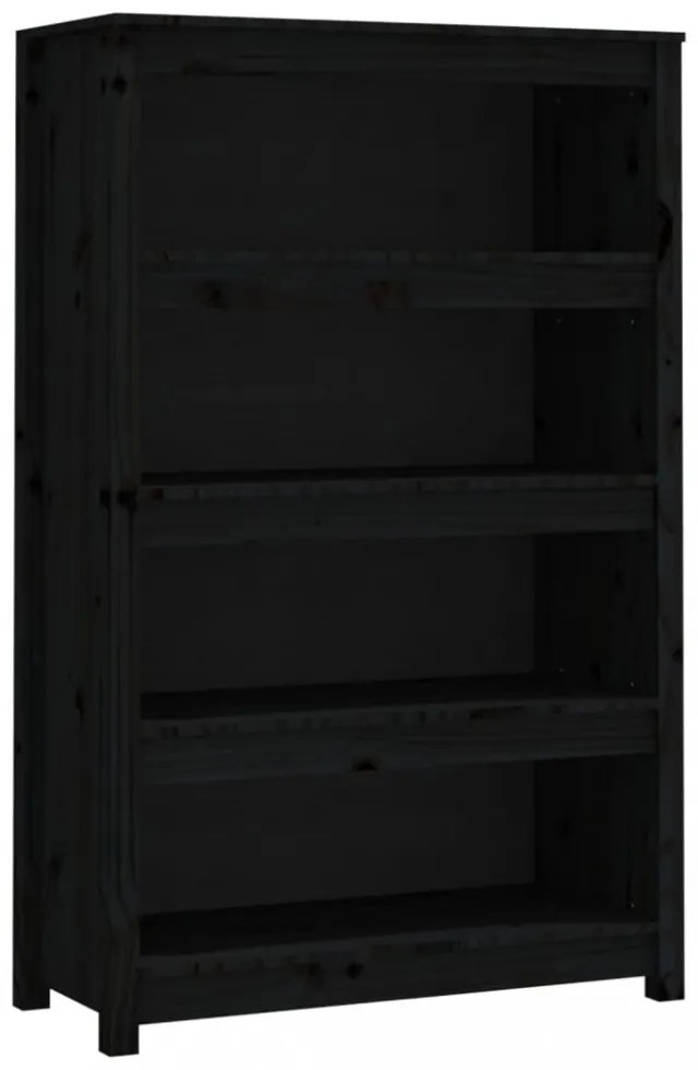 fekete tömör fenyőfa könyvszekrény 80x35x126 cm