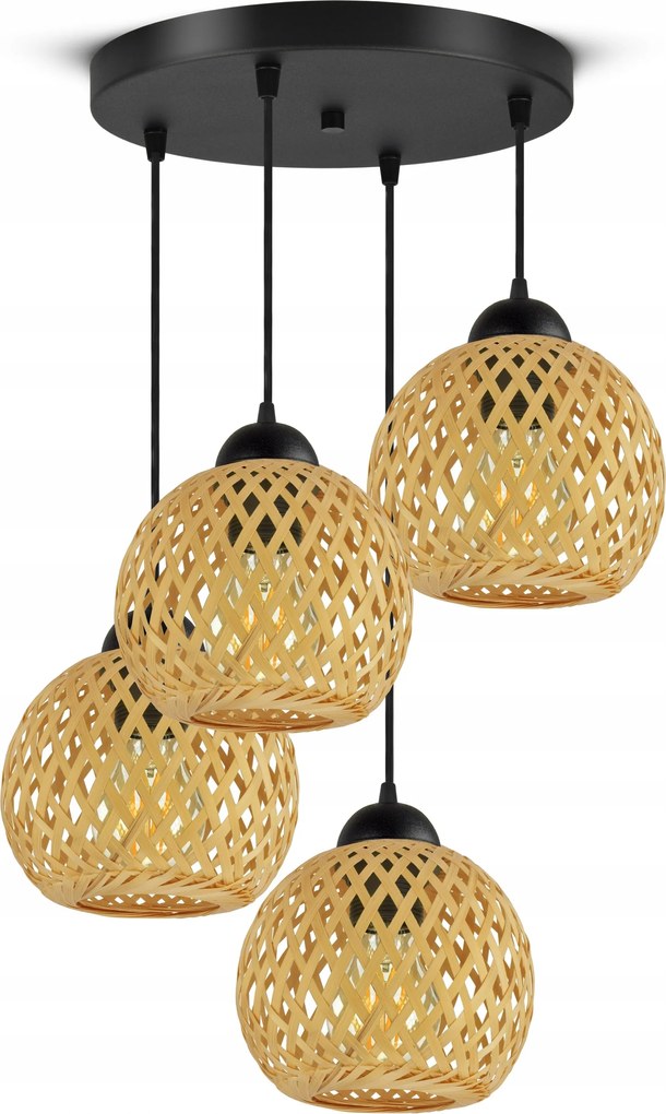 Mennyezeti Lámpa Függő Bambusz Fonott Boho Természetes 584-EZ4 Led Fekete