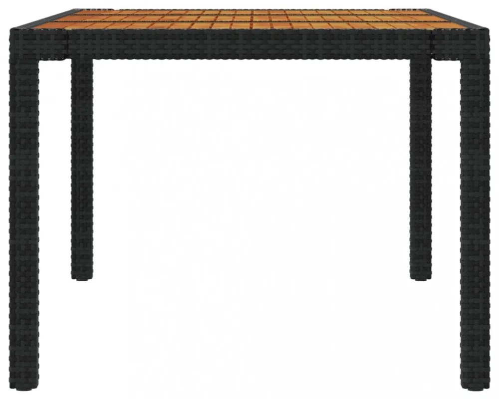fekete polyrattan és akácfa kerti asztal 190 x 90 x 75 cm