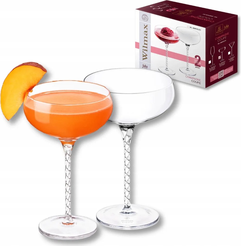 Wilmax lapos koktélos pezsgős pohár 300 ml 2 db-os szett