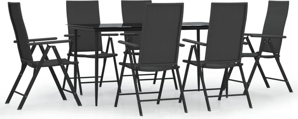 vidaXL 7 részes fekete polyrattan kerti étkezőgarnitúra