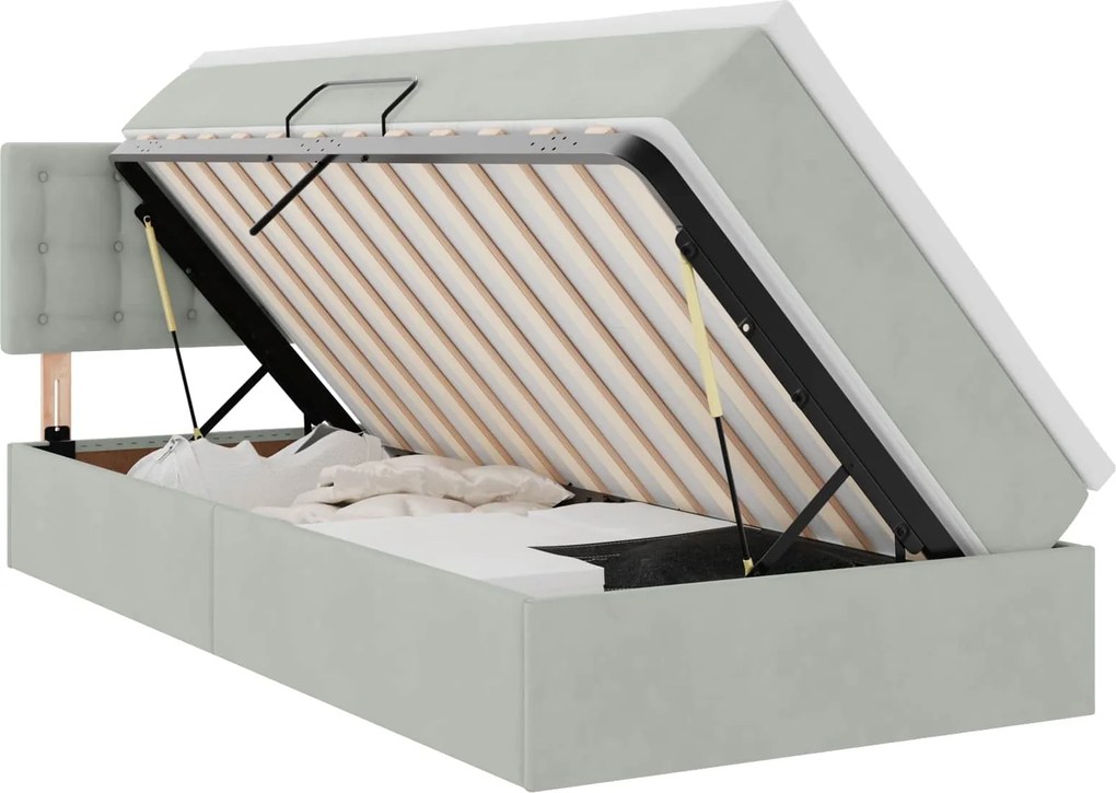 vidaXL Tárolós Ágy matracmal Világosszürke 90 x 200 cm Bársony
