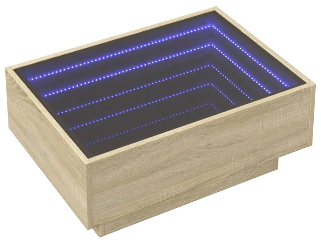 sonoma tölgy szerelt fa dohányzóasztal LED-del 70 x 50 x 30 cm