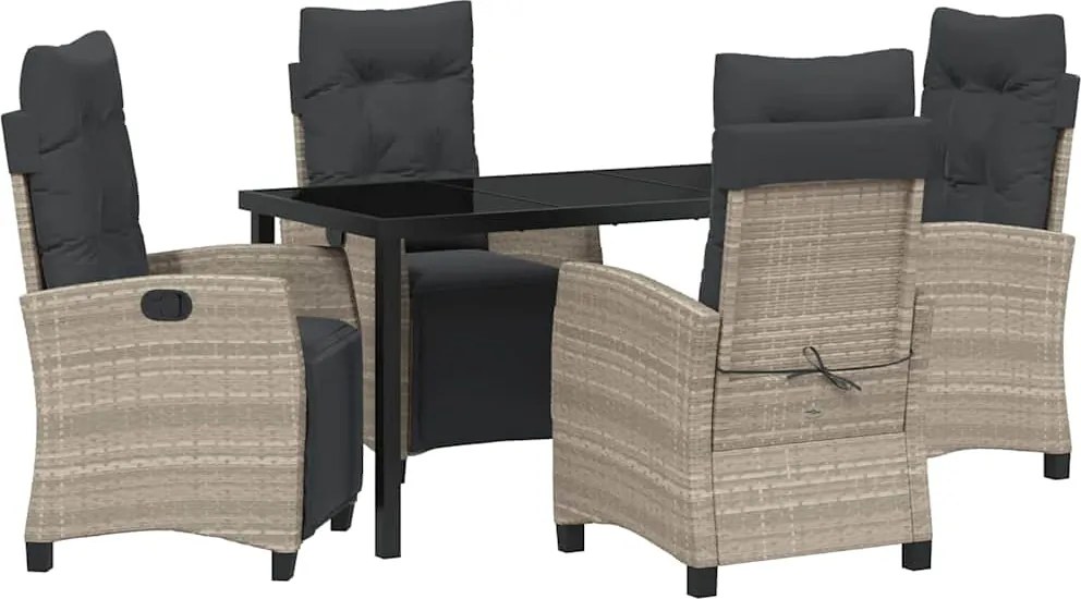 vidaXL Kert étkező szett párnával 5 pcs Világosszürke polirattan