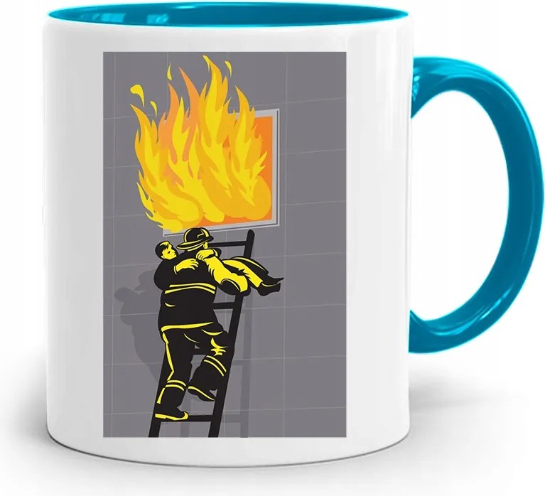 Kék Bögre Tűzoltónak Tűzoltó A Létrán, fényképes nyomtatással