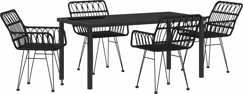 vidaXL Kert étkező szett 5 pcs Fekete Porszórt acél
