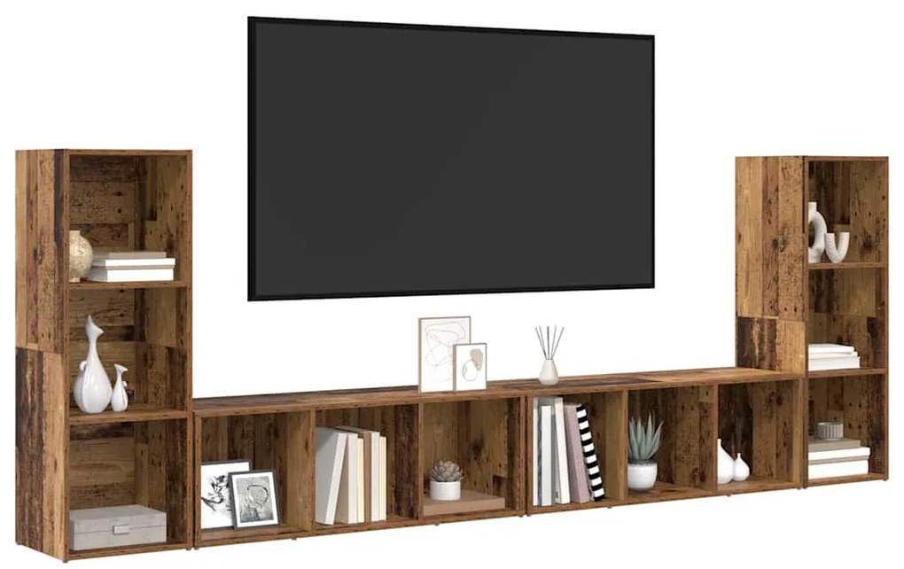 TV szekrény 4 pcs Régi fa 37 x 35 x 107.5 cm Műanyag Fa