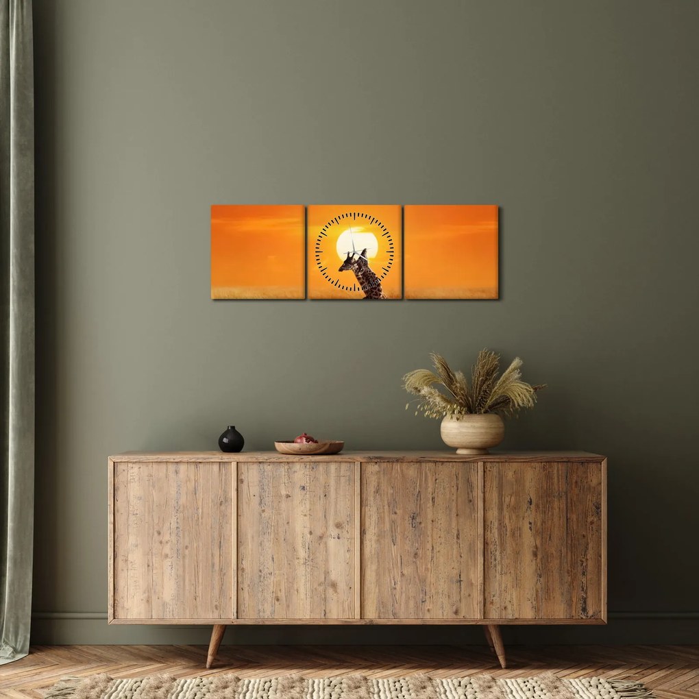 Kép - Zsiráfok a Serengeti Nemzeti Parkban (órával) (90x30 cm)