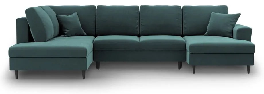 Petróleum színű bársony kinyitható tárolóhelyes sarokkanapé (bal oldali-U alakú) Kyoto – Cosmopolitan Design