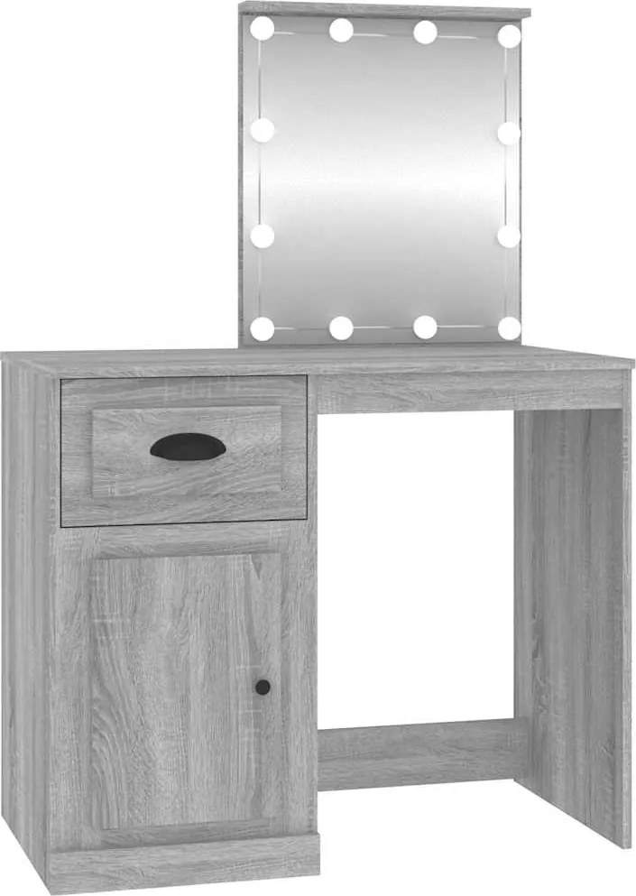 vidaXL szürke sonoma szerelt fa pipereasztal LED-del 90x50x132,5 cm