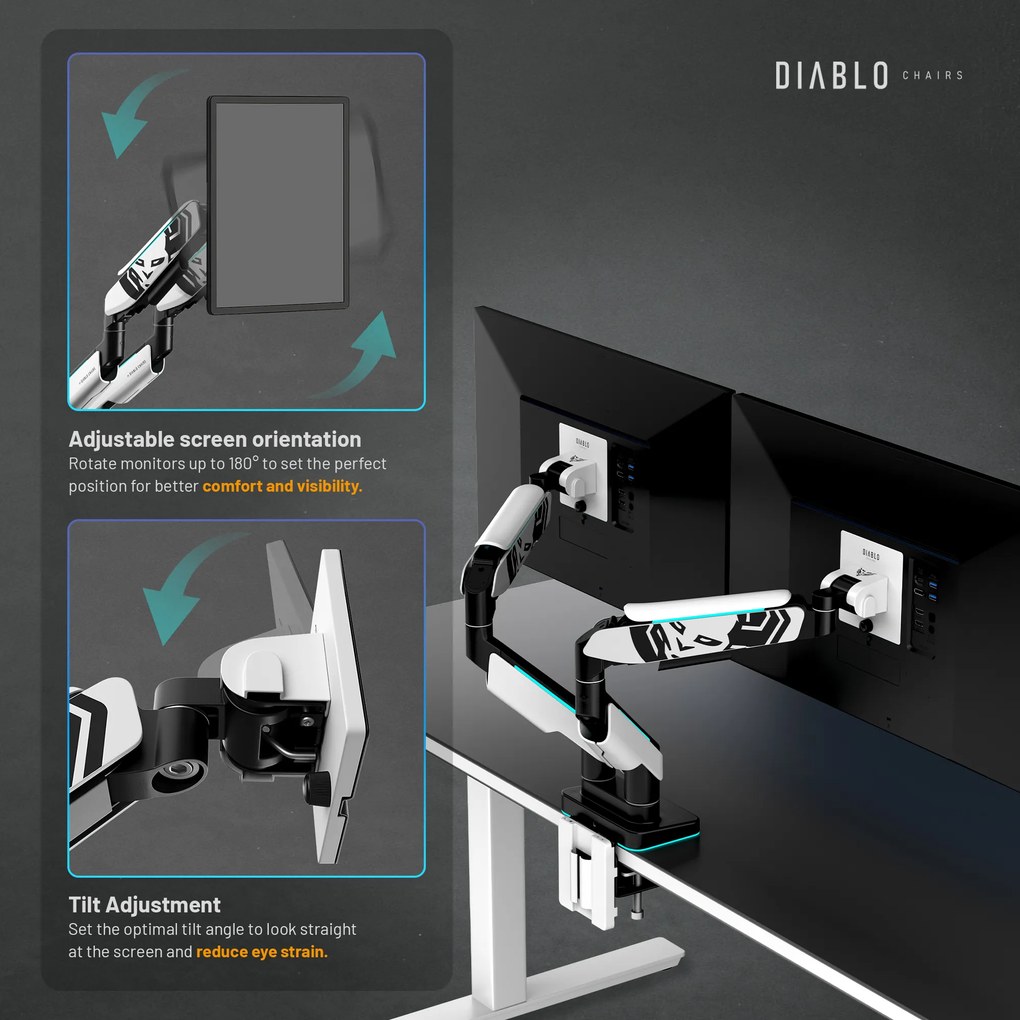 Dupla monitortartó 35" RGB fehér-fekete: Diablo X-Arm Dual