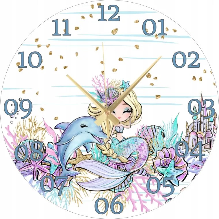 Hableány és színes kagylók gyerekszobába falióra 45 cm