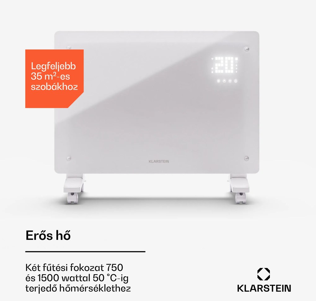 Klarstein Bornholm Smart 1500, konvektoros fűtőtest, 1500W, WiFi, LED, IP24