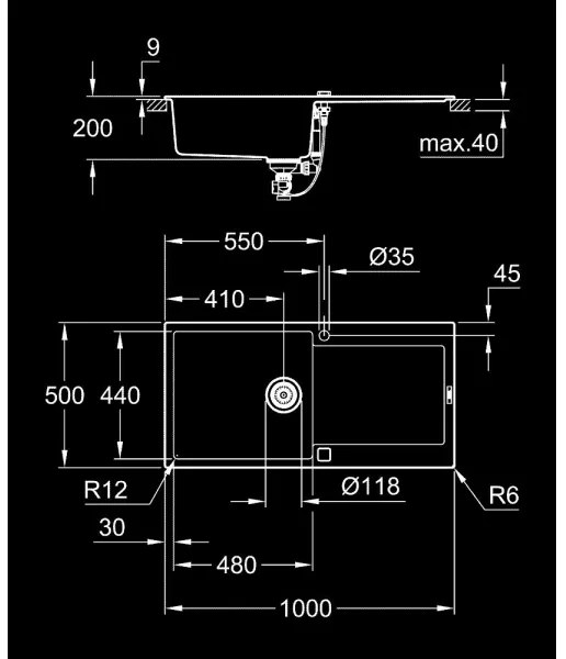 GROHE 31645AP0 - K500 mosogató 1000 × 500 mm kő/fekete
