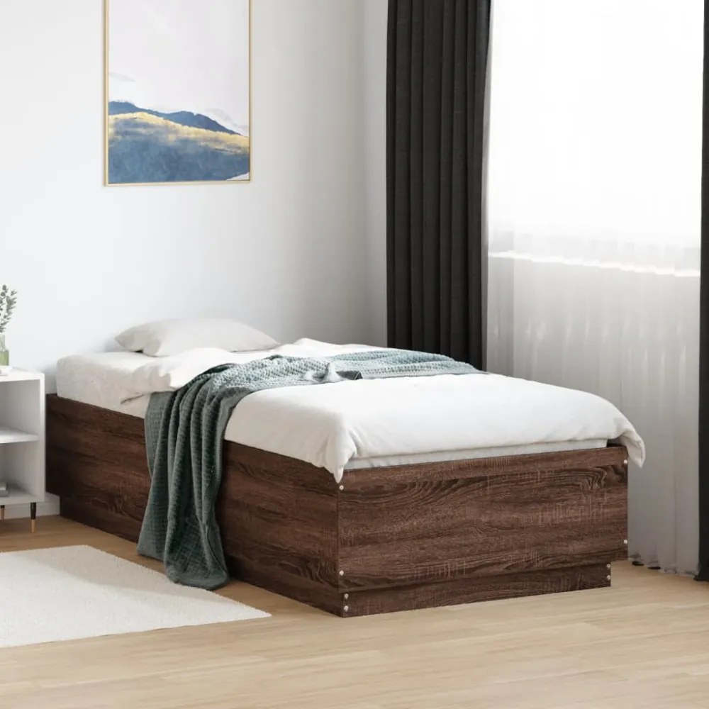 barna tölgyszínű szerelt fa ágykeret LED-del 75 x 190 cm