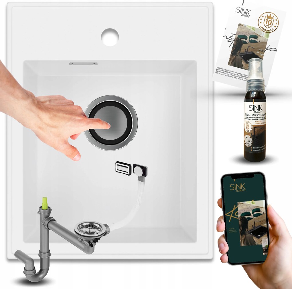 Mosogató Egymedencés Gránit Fehér Szifon Klikk Kürt Impregnáló