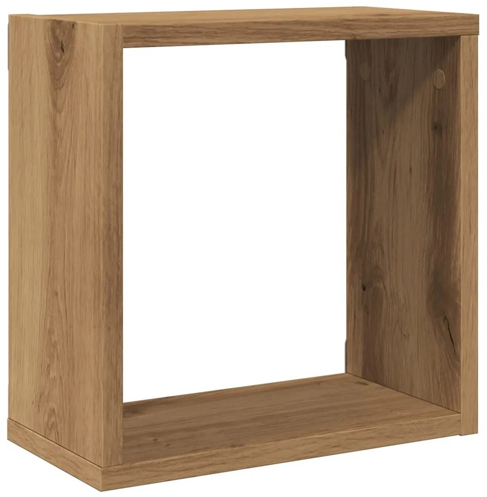 2 db kézműves tölgyszínű szerelt fa fali kockapolc 30x15x30 cm
