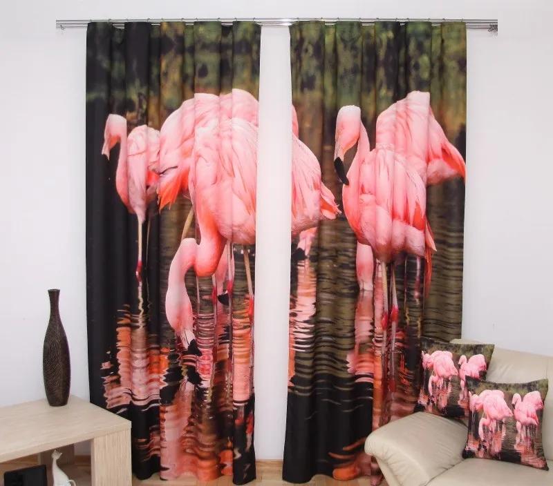 Kész drapériák flamingó mintával Szélesség: 160 cm | Hossz: 250 cm (2 darabos készletben)