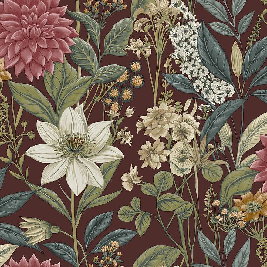 Holden Decor Wanderlust Clematis bordó-lila virágos vlies tapéta – 92061