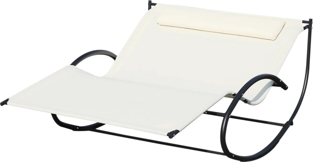 Outsunny Két Személyes Napozóágy, Fém és Textilin Kerti Hintázó 140x200x36-88 cm, Krémfehér | Aosom