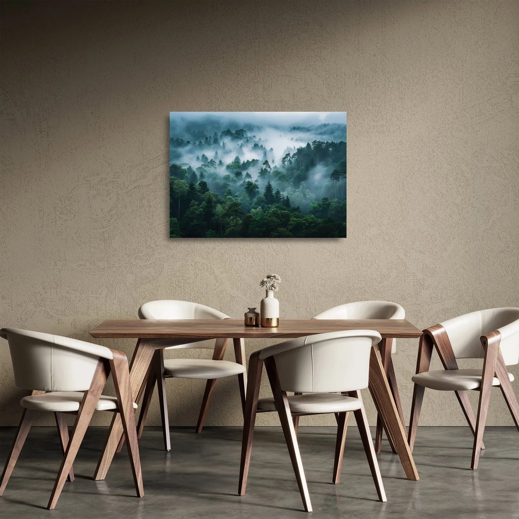 Üveg kép - Erdő ködben (70x50 cm)
