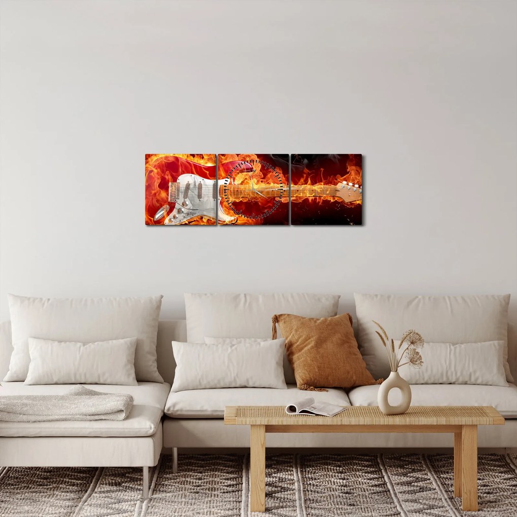 Kép - Gitár a lángokban (órával) (90x30 cm)