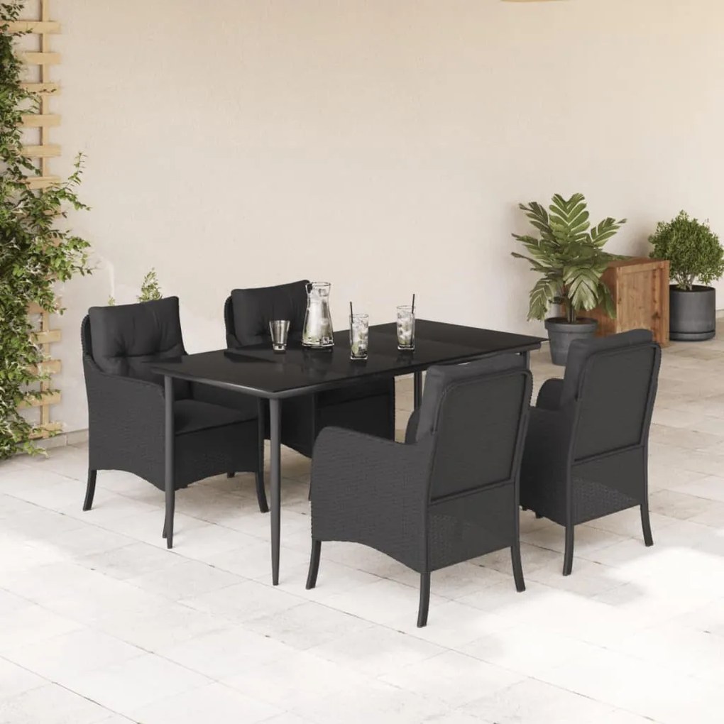 5 részes fekete polyrattan kerti étkezőgarnitúra párnákkal
