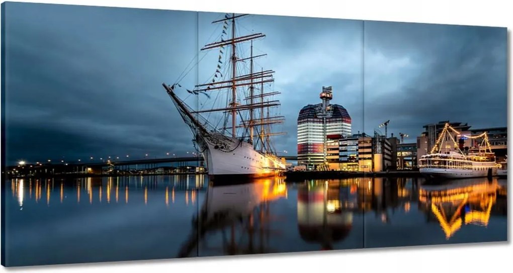 Festmények 180x90 Vitorláshajó a kikötőben éjszaka