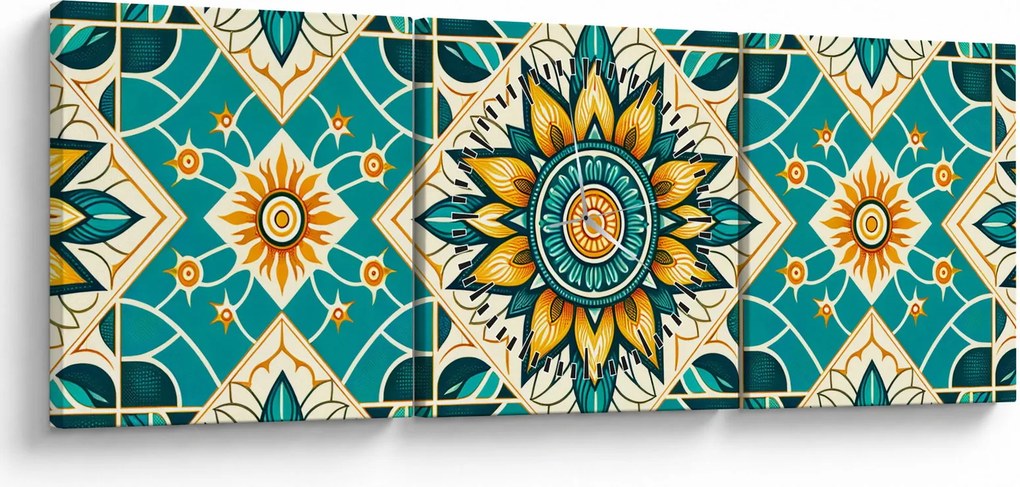 Kép - Türkiz minta (órával) (90x30 cm)
