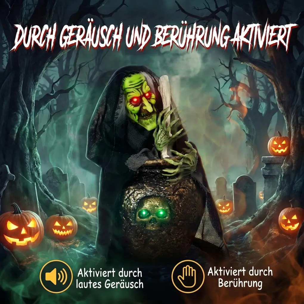 HOMCOM Animált Halloween asztali boszorkány nevető hanggal, ragyogó szemekkel