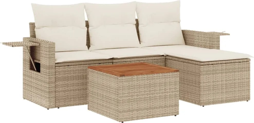 vidaXL 5 részes bézs polyrattan kerti ülőgarnitúra párnákkal