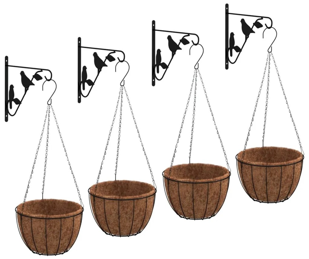 4 db fekete acél függő kaspótartó kaspóval