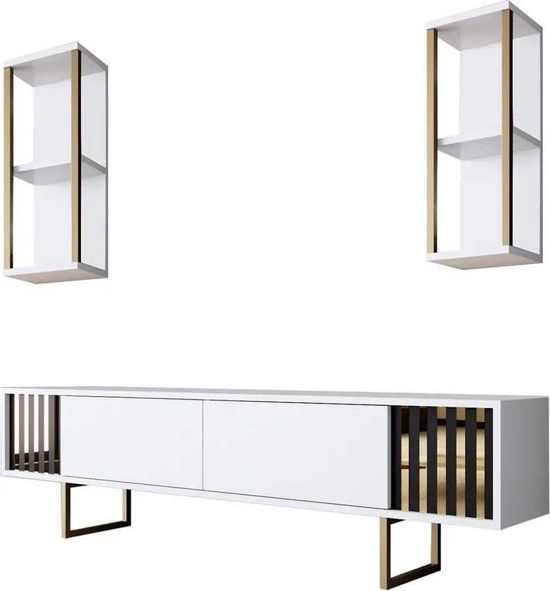 Tévés szekrény polcokkal White and Gold sorozat