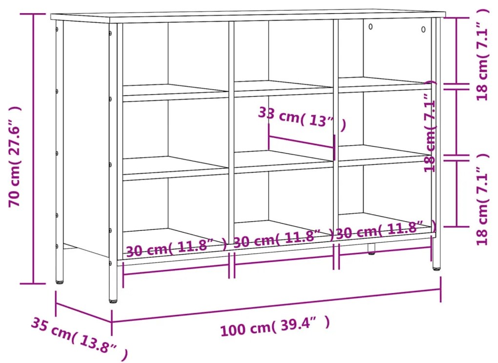 szürke sonoma színű szerelt fa cipősszekrény 100x35x70 cm