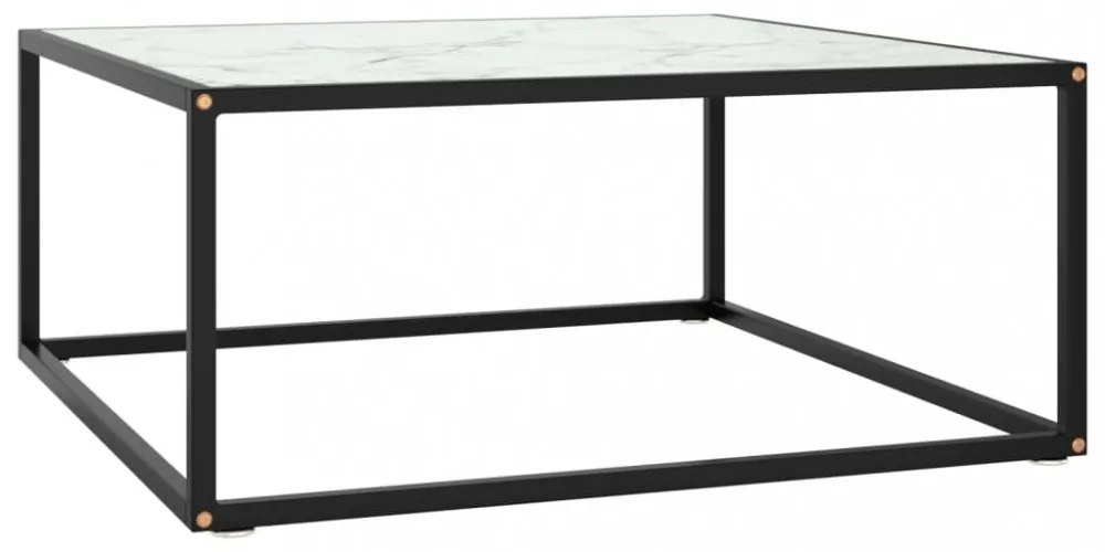 fekete dohányzóasztal fehér márvány mintás üveggel 80x80x35 cm
