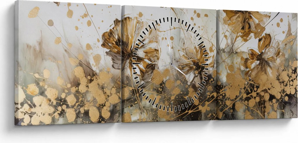 Kép - Absztrakt virágos festmény (órával) (90x30 cm)