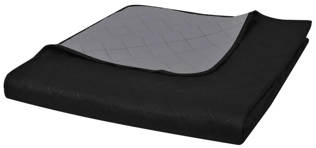 vidaXL Kétoldalú vattázott ágytakaró 220 x 240 cm fekete/szürke