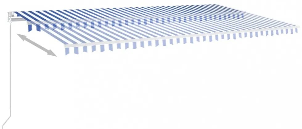 kék és fehér kézzel kihúzható LED-es napellenző 600 x 350 cm